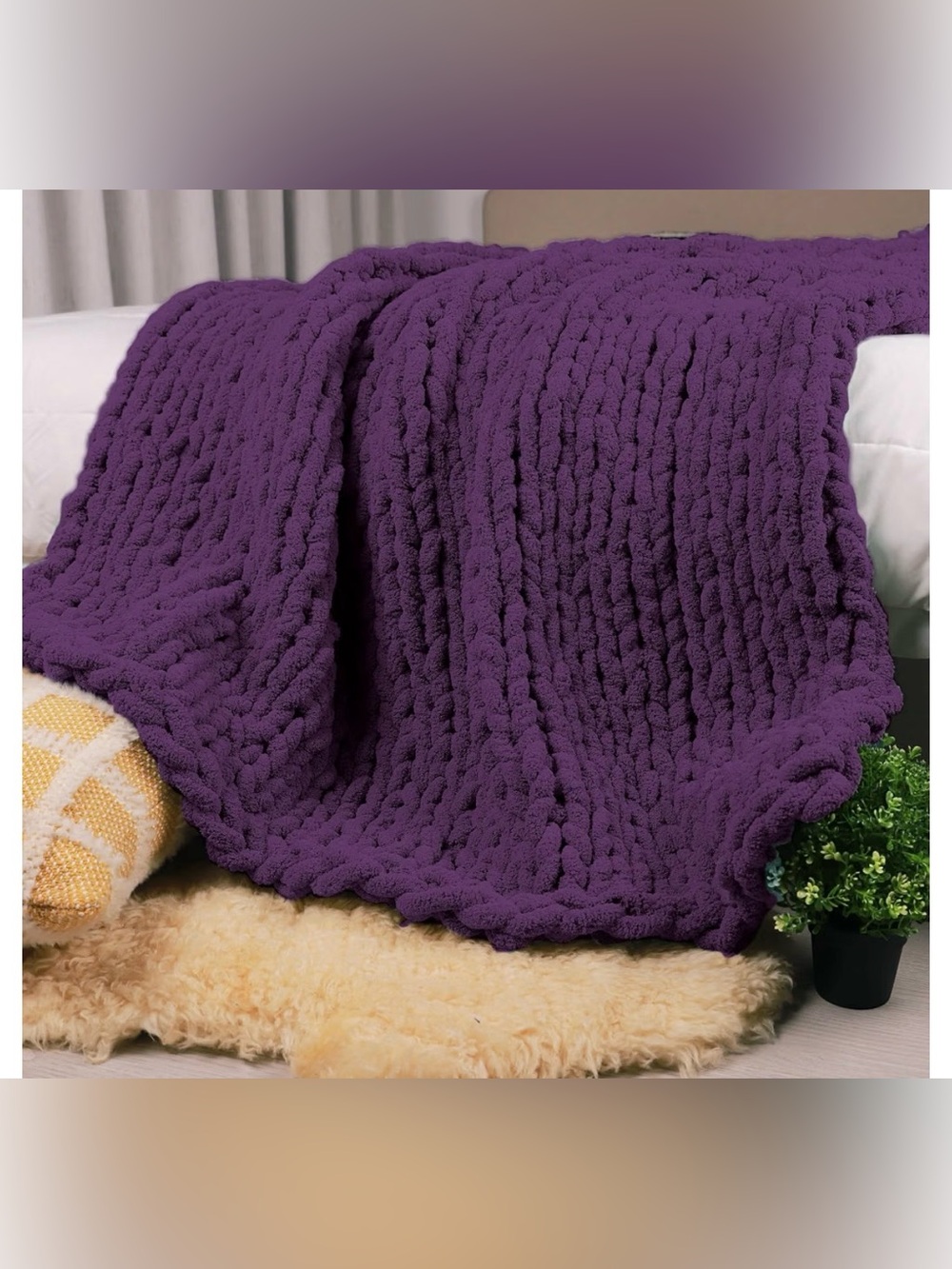 Chunky Knit Throw Blanket - 60”x80” - Like New